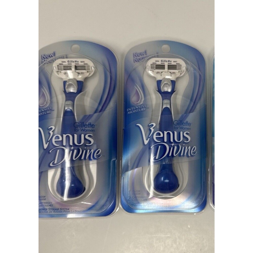 2x Gillette Venus Divine Blue Razor Handle + 2 Cartridges Shower storage  Sealed